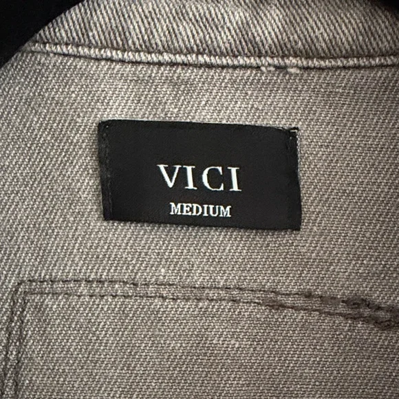 Vici Oversized Distressed Button-Down Shirt Jacket in Light Gray - Picture 7 of 8